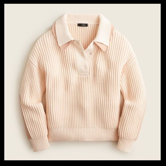J Crew Collared Ribbed Patch Sleeve Sweater NWT - Picture 1 of 12